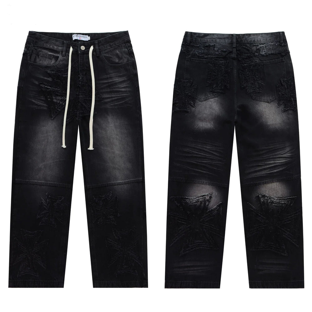 Vale Valley Retro Embroidered Distressed Straight Jeans
