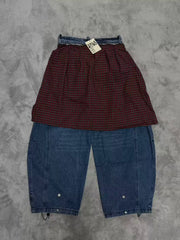 Vale Valley Detachable Plaid Patchwork Straight Jeans