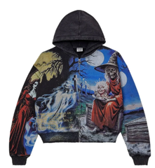 Vale Valley Ghost Halloween Distressed Washed Zip Hoodie