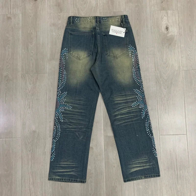 Vale Valley Hip Hop Rhinestone Straight Jeans