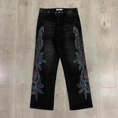 Vale Valley Hip Hop Rhinestone Straight Jeans