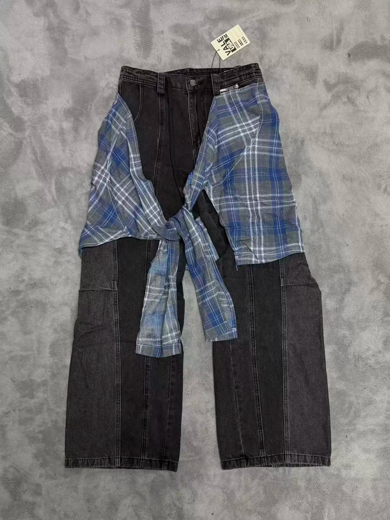 Vale Valley Detachable Plaid Patchwork Straight Jeans