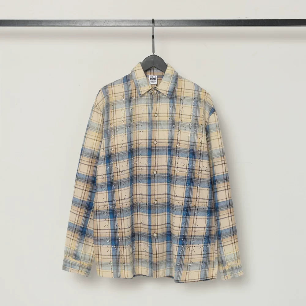 Vale Valley Retro Plaid Rhinestone Oversized Shirt Jacket