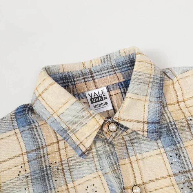 Vale Valley Retro Plaid Rhinestone Oversized Shirt Jacket