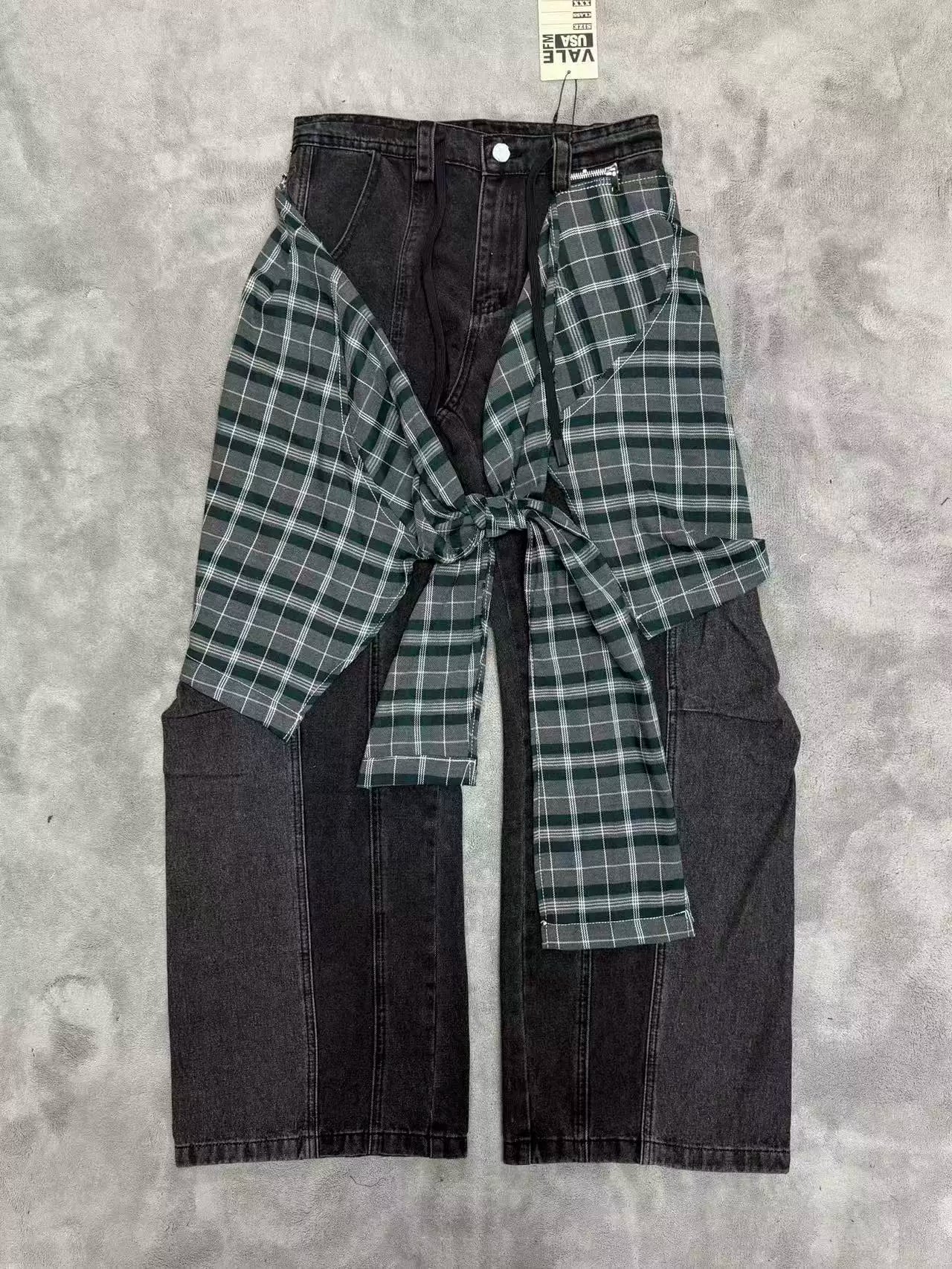 Vale Valley Detachable Plaid Patchwork Straight Jeans