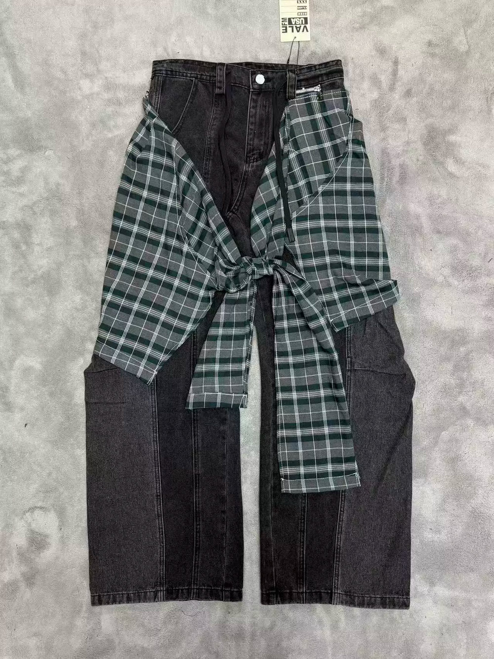 Vale Valley Detachable Plaid Patchwork Straight Jeans