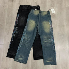 Vale Valley Hip Hop Rhinestone Straight Jeans