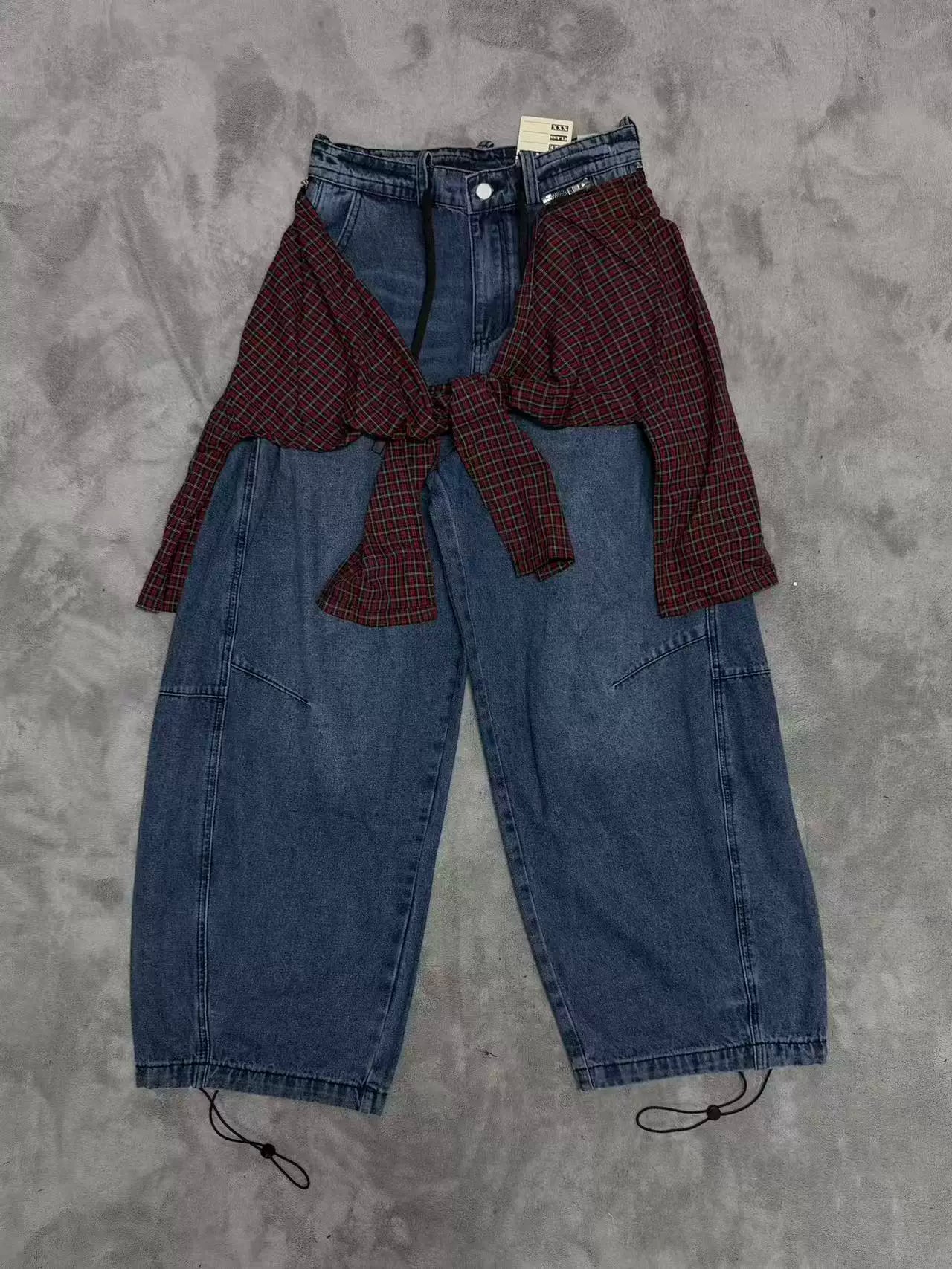 Vale Valley Detachable Plaid Patchwork Straight Jeans