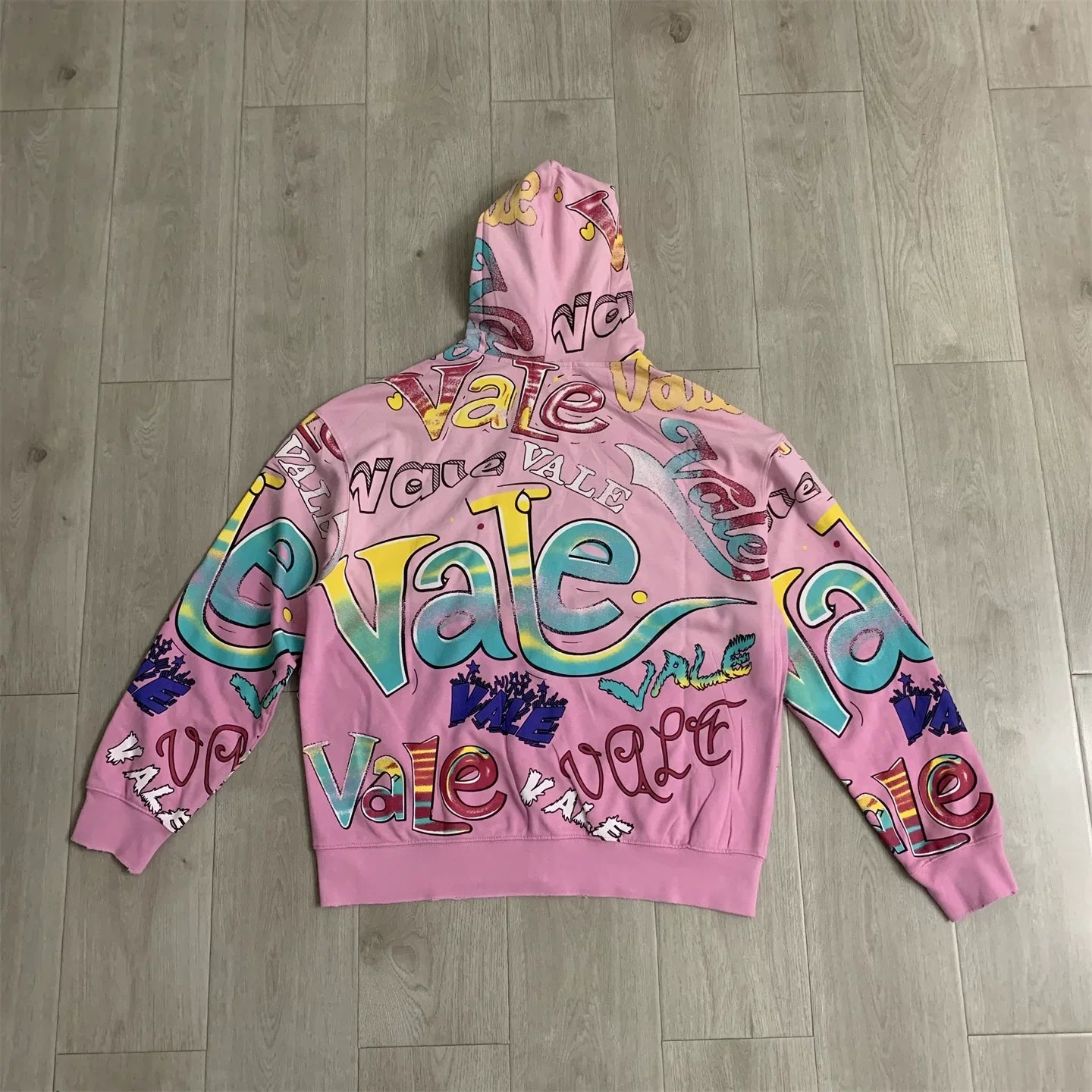 VALE VALLEY Full Graffiti Printed Hoodie Hoodie Sweatshirt Men's and Women's Loose Aging Hot Diamond Pulling Coat