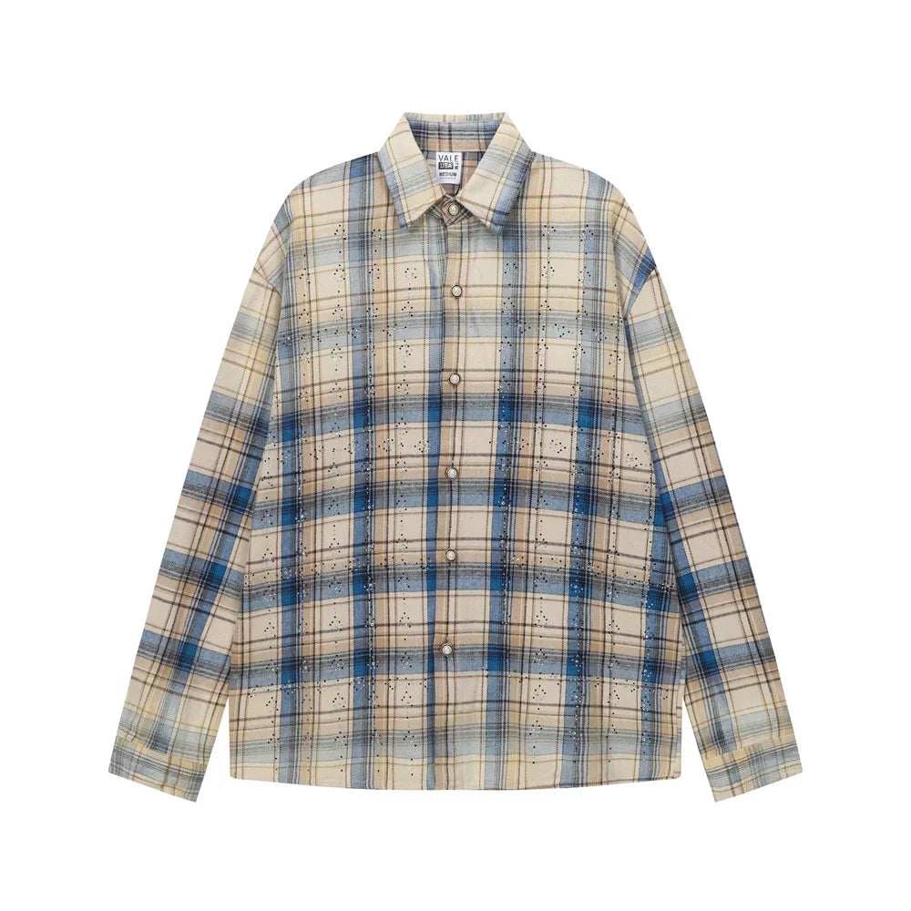 Vale Valley Retro Plaid Rhinestone Oversized Shirt Jacket