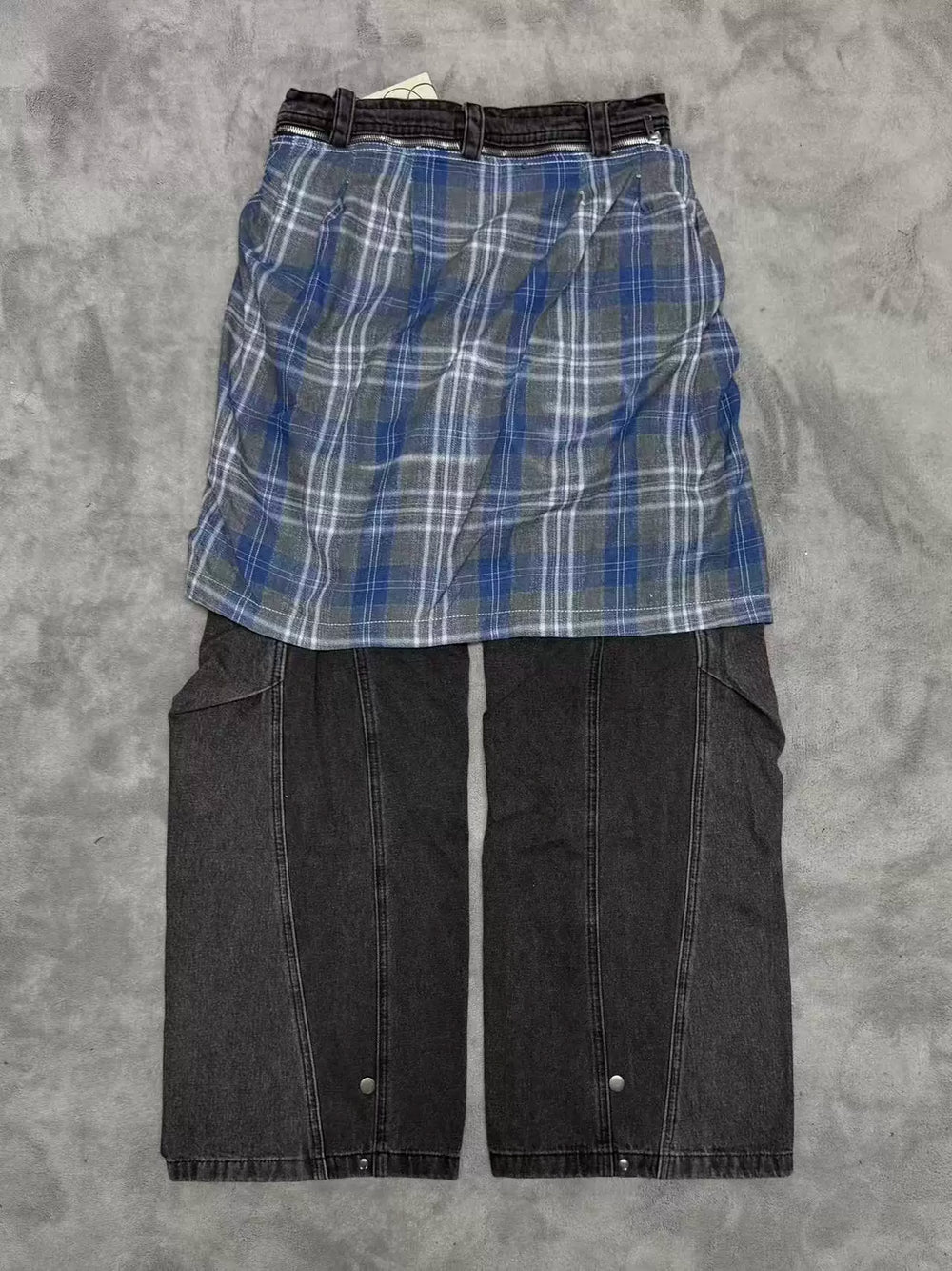Vale Valley Detachable Plaid Patchwork Straight Jeans