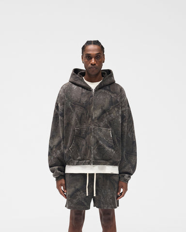 Initial Overdye Realtree® Boxy Zip Through Hoodie - Overdyed Black