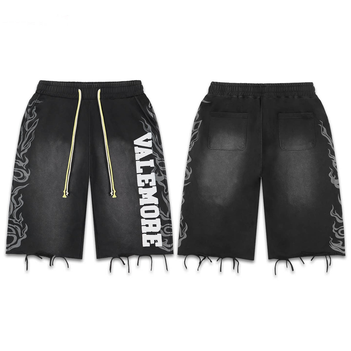Vale High Street Flame Graphic Distressed Denim Shorts