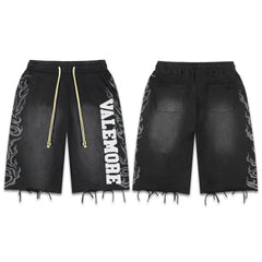 Vale High Street Flame Graphic Distressed Denim Shorts
