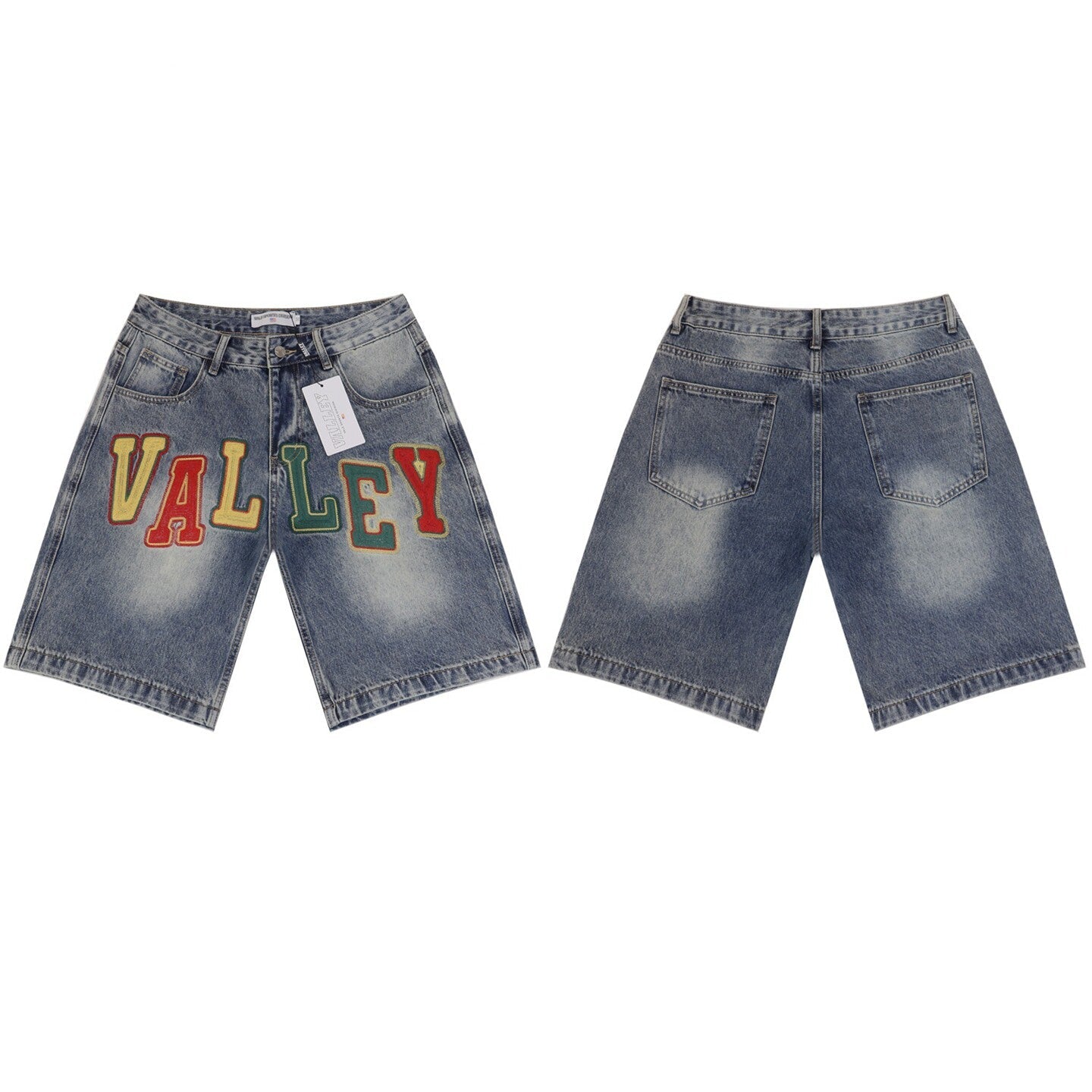 Vale Forever Rhinestone Embroidered Denim Shorts