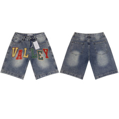Vale Forever Rhinestone Embroidered Denim Shorts